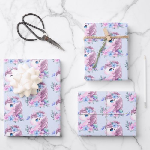 Cute  Magical Baby Unicorn Pattern Wrapping Paper Sheets