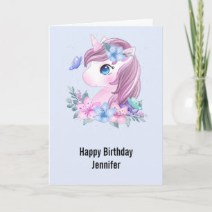 Cute & Magical Baby Unicorn Watercolor Birthday Card