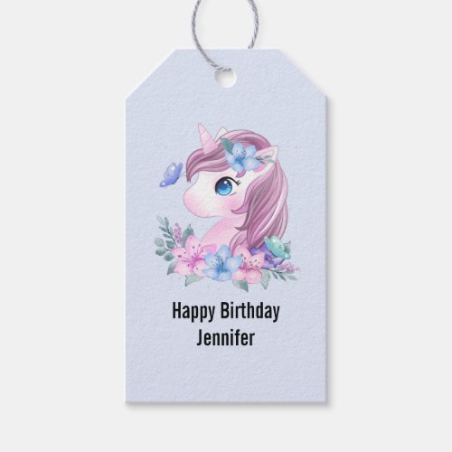 Cute  Magical Baby Unicorn Watercolor Birthday Gift Tags