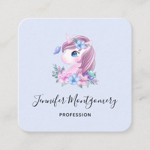 Cute  Magical Baby Unicorn Watercolor Square Business Card