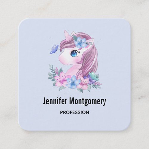 Cute  Magical Baby Unicorn Watercolor Square Business Card
