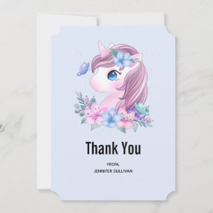 Cute & Magical Baby Unicorn Watercolor Thank You Card