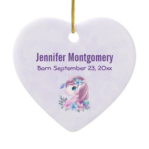 Cute &amp; Magical Baby Unicorn with Big Eyes Birth Ceramic Ornament