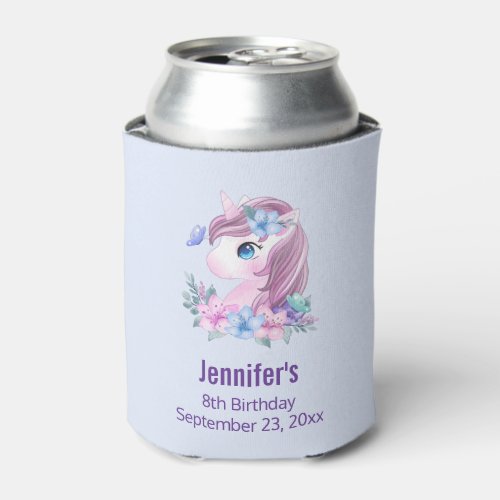 Cute  Magical Baby Unicorn with Big Eyes Birthday Can Cooler