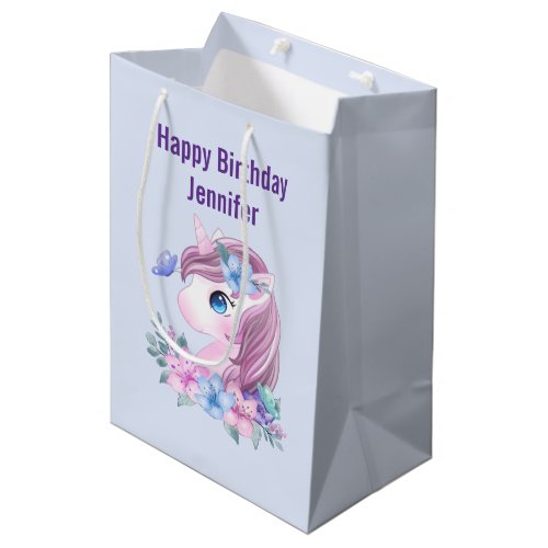 Cute  Magical Baby Unicorn with Big Eyes Birthday Medium Gift Bag