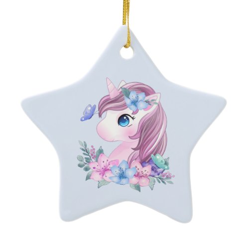 Cute &amp; Magical Baby Unicorn with Big Eyes Ceramic Ornament
