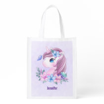 Cute & Magical Baby Unicorn with Big Eyes Grocery Bag