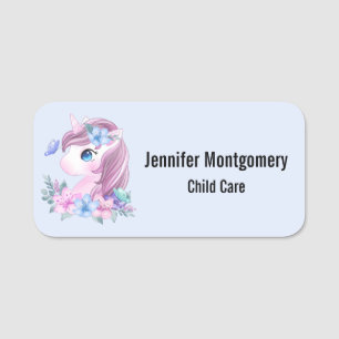 Cute & Magical Baby Unicorn with Big Eyes Name Tag
