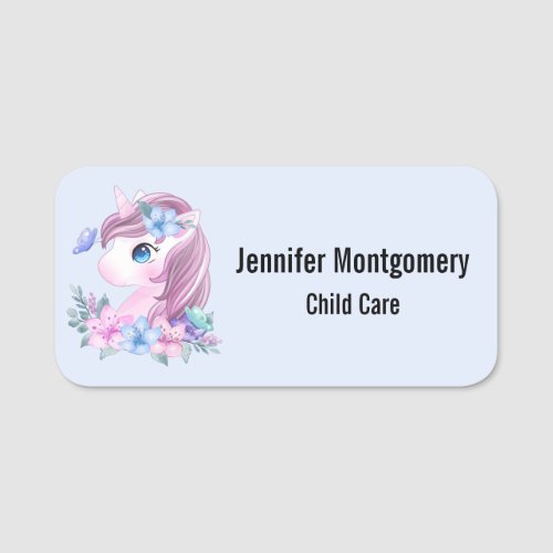 Cute  Magical Baby Unicorn with Big Eyes Name Tag