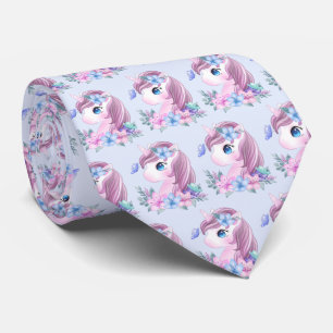 Cute & Magical Baby Unicorn with Big Eyes Pattern Neck Tie