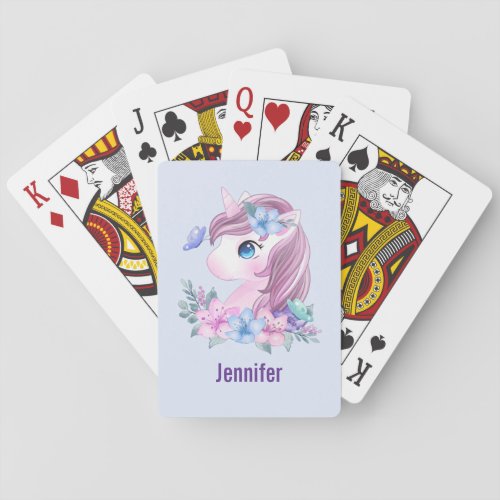 Cute  Magical Baby Unicorn with Big Eyes Playing Cards