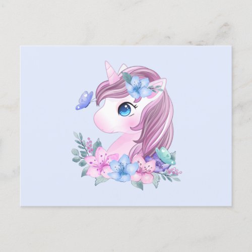 Cute  Magical Baby Unicorn with Big Eyes Postcard