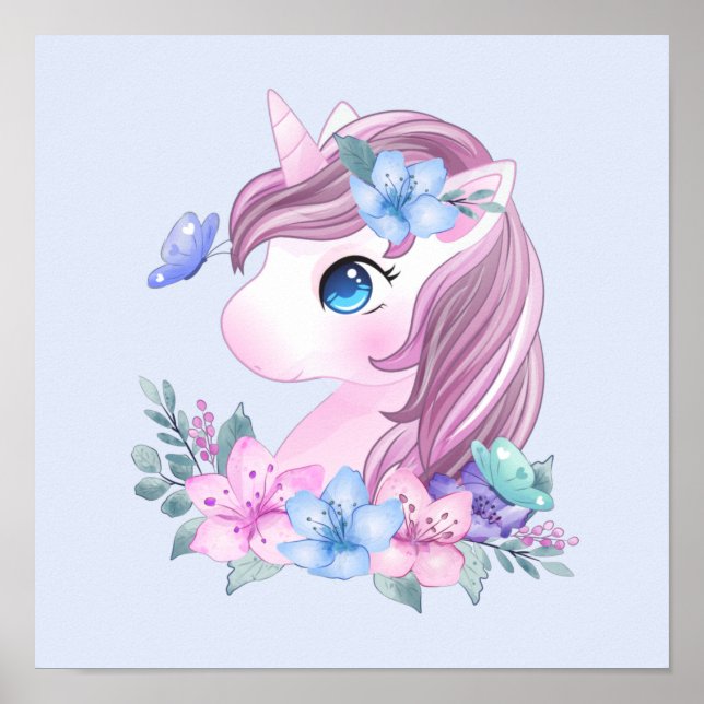 Cute & Magical Baby Unicorn with Big Eyes Poster (Front)