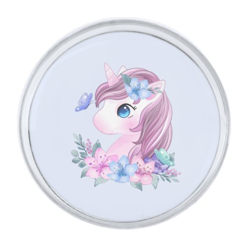 Cute  Magical Baby Unicorn with Big Eyes Silver Finish Lapel Pin