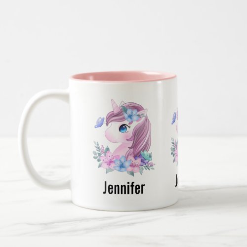 Cute  Magical Baby Unicorn with Big Eyes Two_Tone Coffee Mug