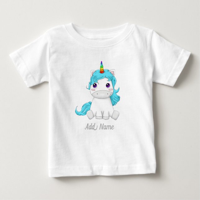 Cute Magical Baby Unicorn with Rainbow Horn T-Shirt (Front)