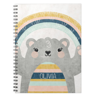 Cute Magical Bear with Colorful Rainbow Textured Notebook