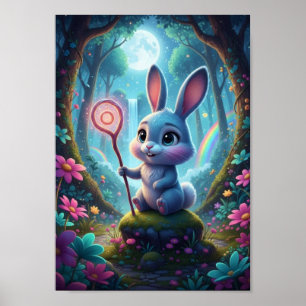 Cute Magical Bunny Rabbit Magic Wand Moon Poster