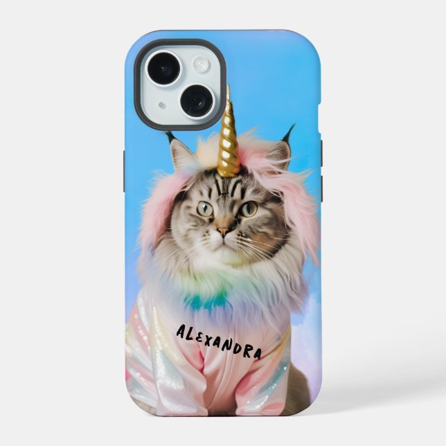 Cute Magical Cat in Pajamas iPhone 15 Case (Back)