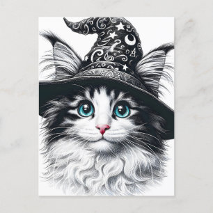 Cute Magical Cat in Wizard Hat Color Splash Postcard