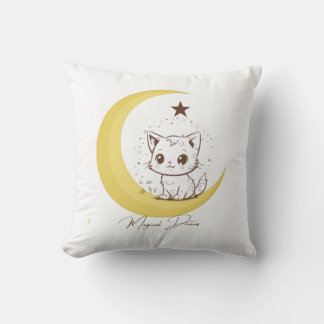 Cute Magical Cat on Moon Starry Dreams - Round Cla Throw Pillow