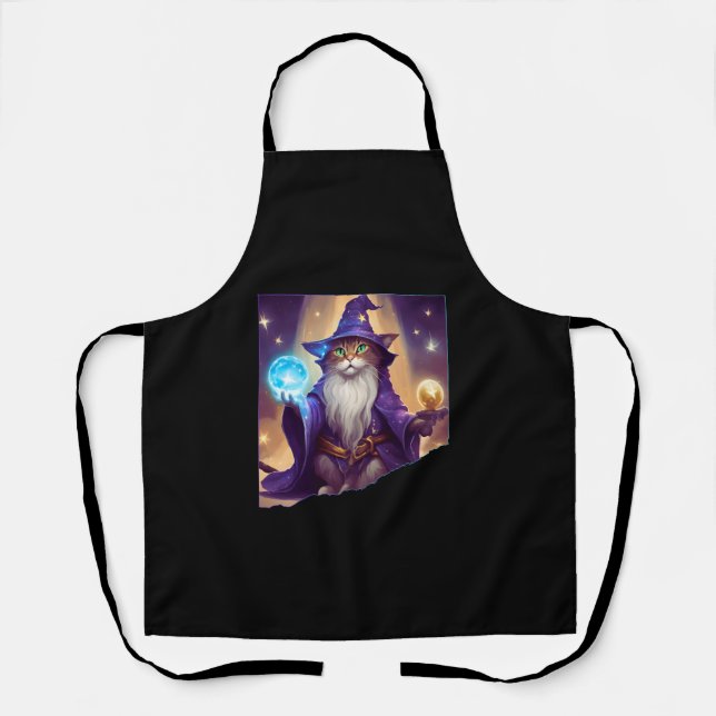 Cute Magical Cat Wizard Purrfect Wizard Feline Hal Apron (Front)