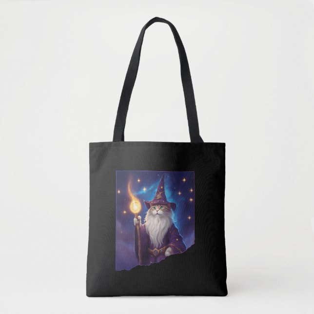 Cute Magical Cat Wizard Purrfect Wizard Feline Hal Tote Bag (Front)