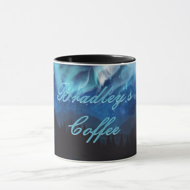 Cute, Magical, Dark, Aurora Borealis, Personalized Mug (Center)