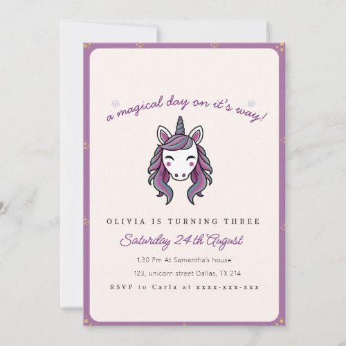 Cute magical day unicorn birthday  invitation