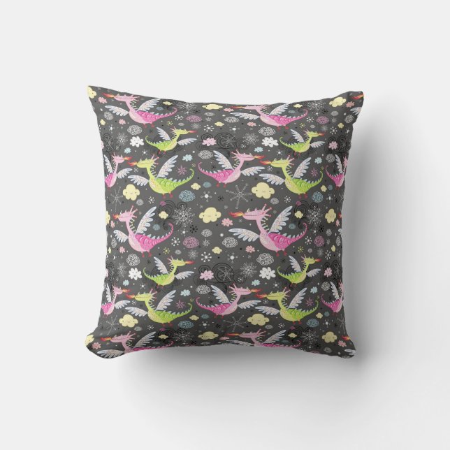 Cute Magical Dragons Throw Pillow (Front)