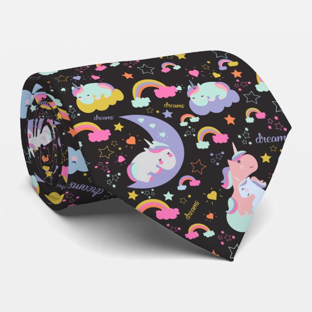 Cute magical dreams unicorn pattern neck tie (Rolled)