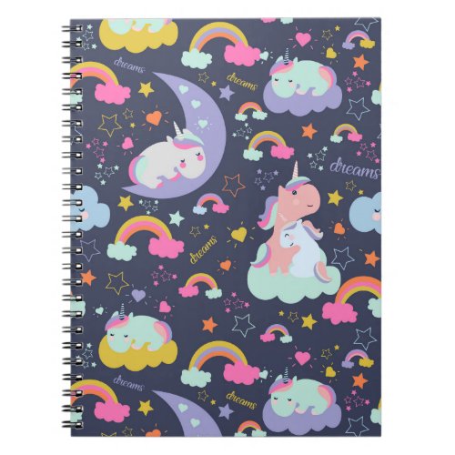 Cute magical dreams unicorn pattern notebook