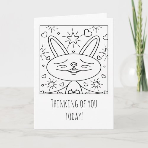 Cute Magical Easter Bunny Coloring Holiday Card