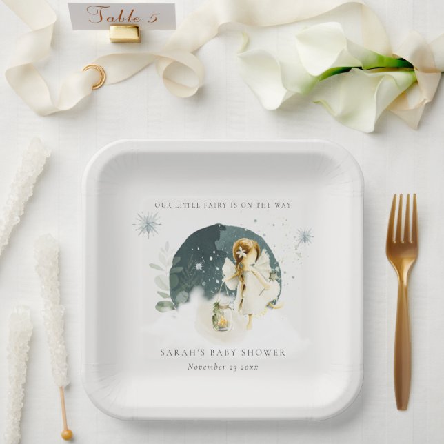 Cute Magical Enchanted Fairy On Way Baby Shower Paper Plates (Wedding)