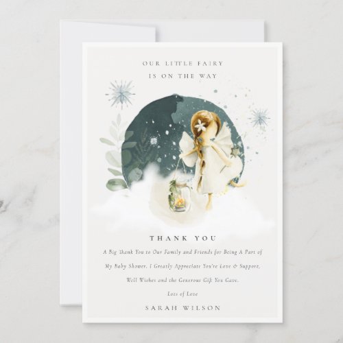 Cute Magical Enchanted Fairy On Way Baby Shower Thank You Card