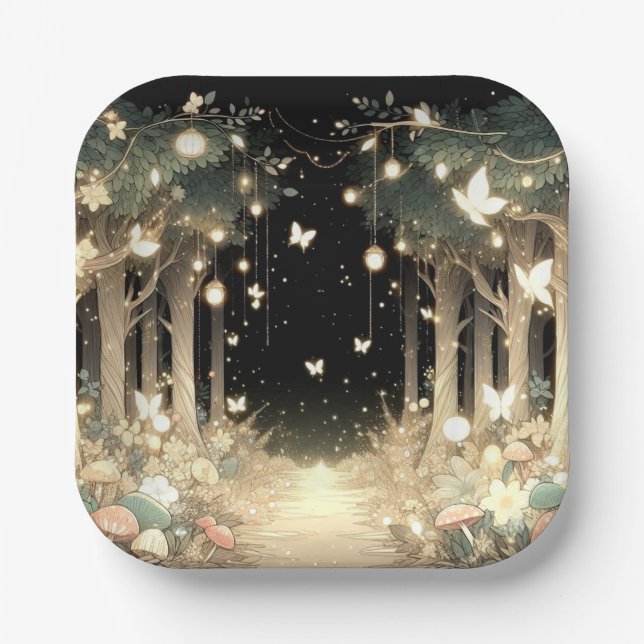 Cute Magical Enchanted Forest Baby Shower Paper Plates (Front)