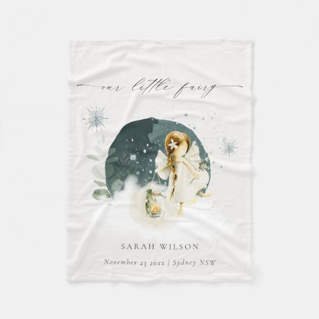 Cute Magical Enchanted Little Garden Fairy Snow Fleece Blanket (Front)