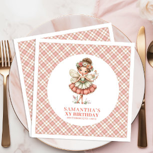 Cute Magical Fairy Blush Floral 7th Birthday Party Paper Dinner Napkins