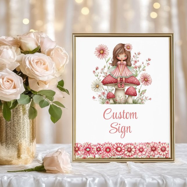 Cute Magical Fairy Blush Pink 3rd Birthday Custom  Poster (Cute Magical Fairy Blush Pink 3rd Birthday Custom Sign)