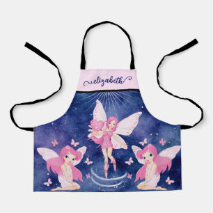 Cute magical fantasy pink 3 fairies whimsical girl apron