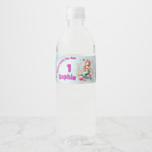 Cute Magical Floral Mermaid 1st Birthday Girly Water Bottle Label