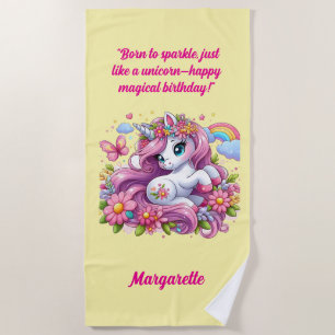 Cute Magical Floral Unicorn Girly Birthday Gift Beach Towel