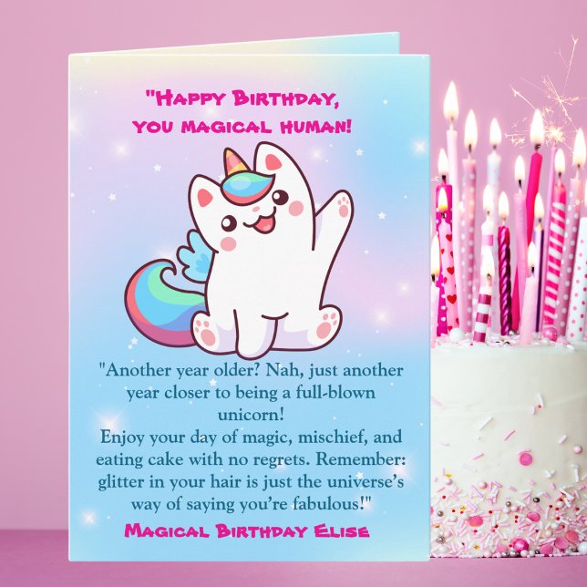 Cute Magical Funny Cat Unicorn Birthday Greeting Card (Creator Uploaded)