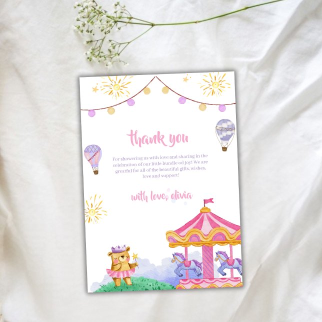 Cute Magical Hot Air Balloon Carousel Baby Shower Thank You Card (Cute Magical Hot Air Balloon Carousel Baby Shower Thank You Card)