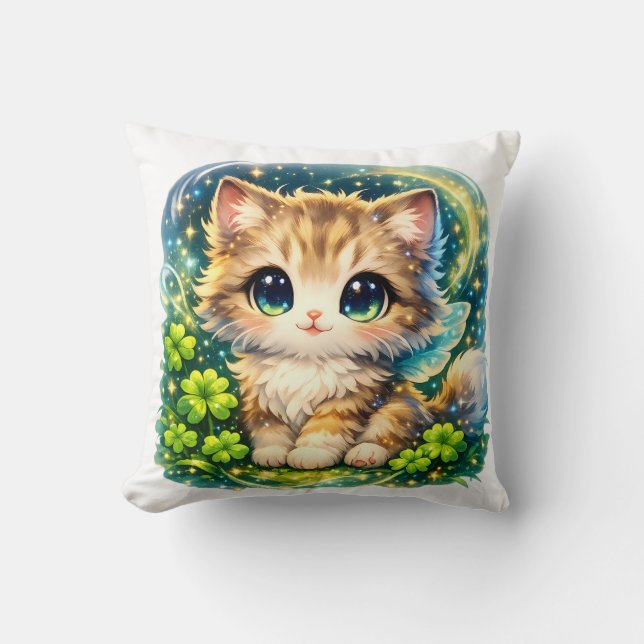 Cute Magical Kitten Pillow | Kawaii Fantasy Cat Cu (Front)