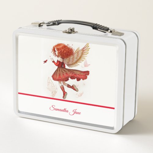 Cute Magical Little Red Flying Fairy Girly Metal Lunch Box