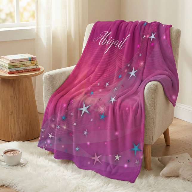 Cute Magical Magenta Pink Celestial Stars Fleece Blanket (Creator Uploaded)