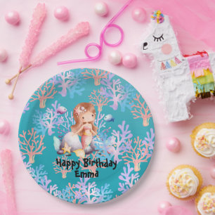 Cute Magical Mermaid fish coral sea Birthday girls Paper Plates
