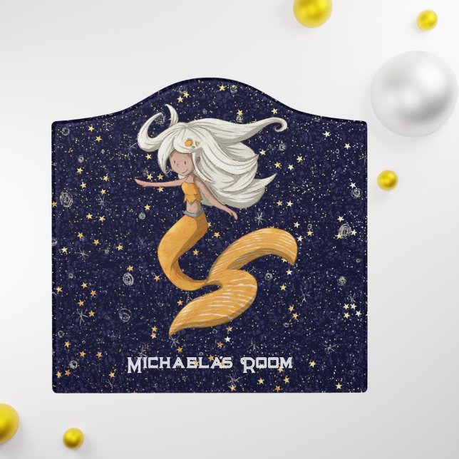 Cute Magical Mermaid Girly  Door Sign (Cute Teen Mermaid Navy Blue Glitter Under the Sea Door Sign   by Kinda Cute by Patricia Alvarez)