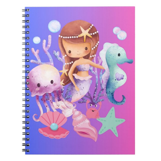 Cute Magical Mermaid Purple  Notebook (Front)